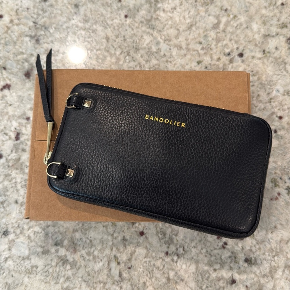 Barely used Bandolier Pebble Leather Expanded Zip Pouch - Black/Gold